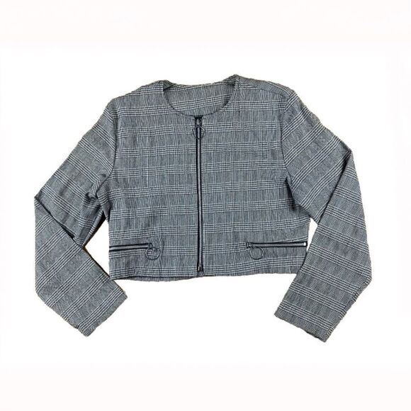 b’way jrs Jackets & Blazers - B’Way Jrs. Women’s VTG 80’s Cropped Plaid Jacket Black And White